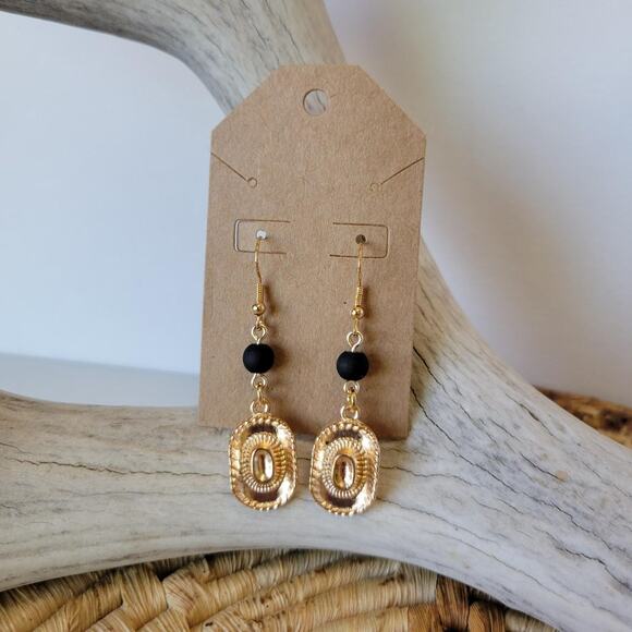 Handmade Gold Tone Cowboy Hat Charm Earrings - Picture 2 of 2
